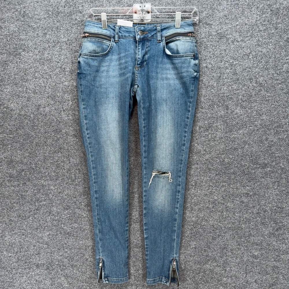 Anine Bing Skinny Jeans Women 28 Blue Moto Ankle Zip Distressed Denim Slim NEW